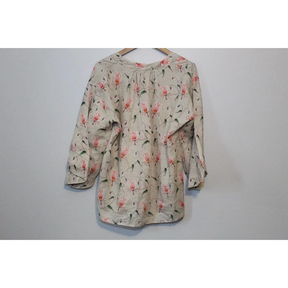 ✨2/$20 HD in Paris Anthropologie Ramie Bell Sleeve Floral Top Size 2 Boho Chic - Picture 5 of 8